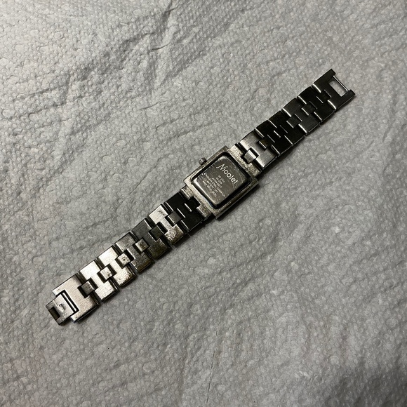 Nicolét Vintage Quartz Watch With Rectangle Face Featuring Faux Rubies & Diamond - Picture 6 of 6